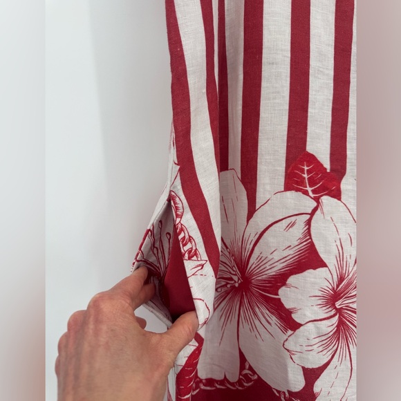 Farm Rio Red Floral Stripe Linen Mini Mini Dress Medium Pockets Botanical Boho - Picture 9 of 13